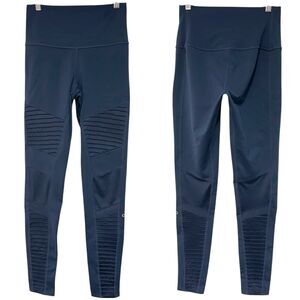 Alo Yoga Moto Leggings Womens Small Blue Grey Full Length Athleisure Workout
